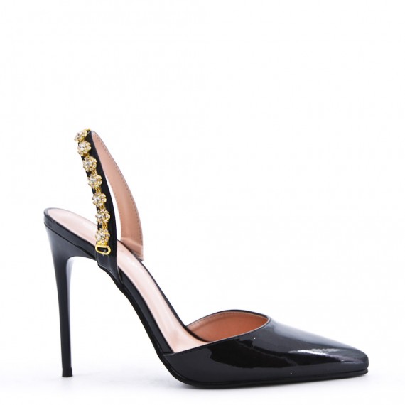 Mixed-material heeled sandal