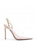 Mixed-material heeled sandal