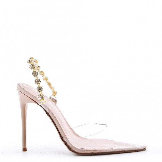 Mixed-material heeled sandal