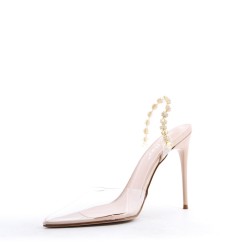 Mixed-material heeled sandal