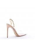 Mixed-material heeled sandal