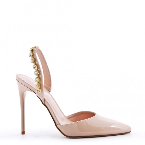 Mixed-material heeled sandal