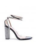 Mixed-material heeled sandal