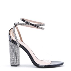 Mixed-material heeled sandal