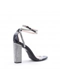 Mixed-material heeled sandal