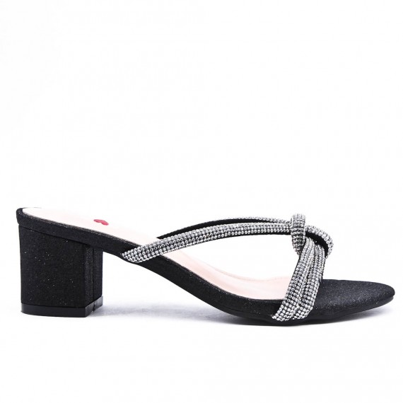 Faux leather mid-heel sandal