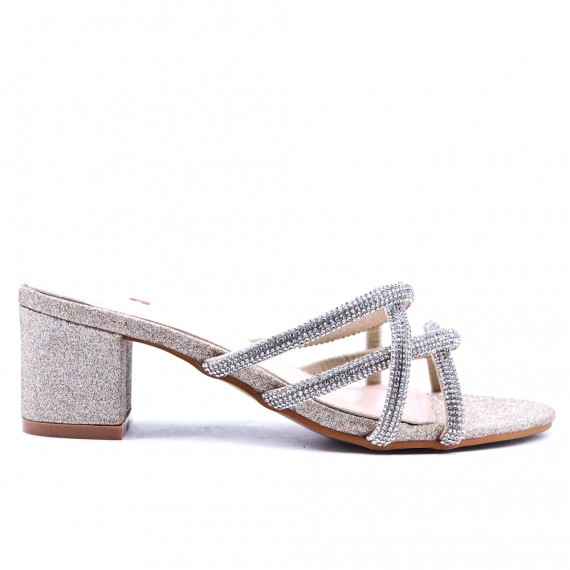 Faux leather mid-heel sandal