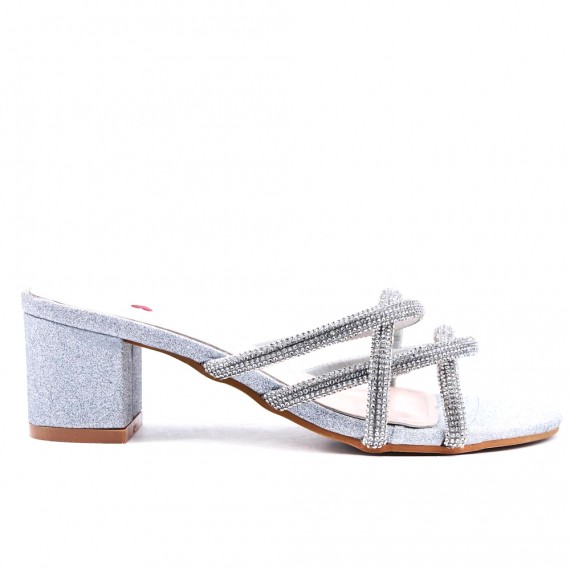 Faux leather mid-heel sandal