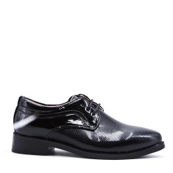 Derby child in black faux leather with lace