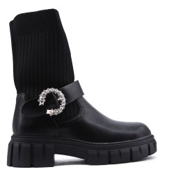 Mixed-material ankle boot