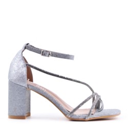 Faux leather mid-heel sandal