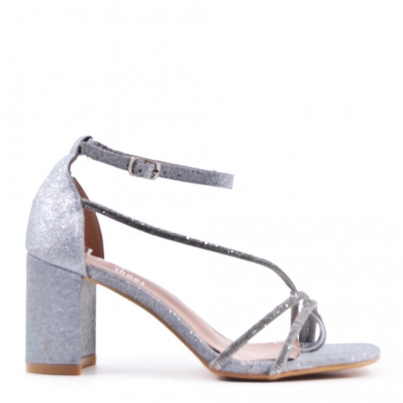 Faux leather mid-heel sandal