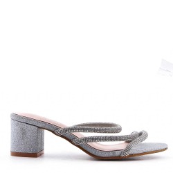 Faux leather mid-heel sandal