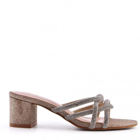 Faux leather mid-heel sandal