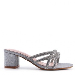 Faux leather mid-heel sandal