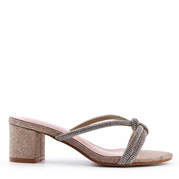 Faux leather mid-heel sandal