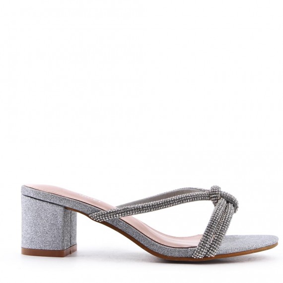 Faux leather mid-heel sandal