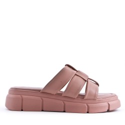 Faux leather wedge sandal