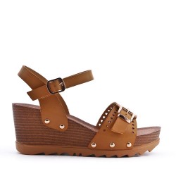 Faux leather wedge sandal