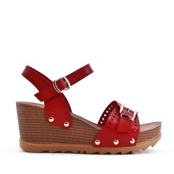 Faux leather wedge sandal