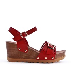 Faux leather wedge sandal
