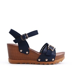 Faux leather wedge sandal