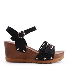 Faux leather wedge sandal