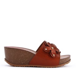 Faux leather wedge sandal