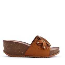 Faux leather wedge sandal