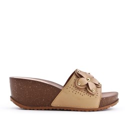 Faux leather wedge sandal