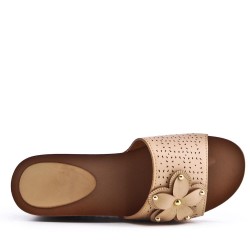 Faux leather wedge sandal