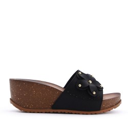 Faux leather wedge sandal
