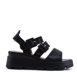 Women's faux leather wedge sandal