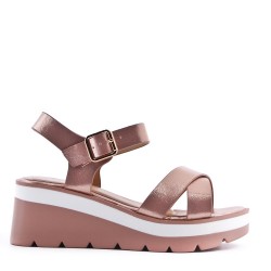 Sandale compensée en simili cuir pour femme