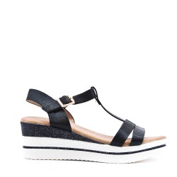 Women's faux leather wedge sandal