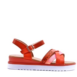 Women's faux leather wedge sandal