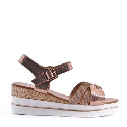 Sandale compensée en simili cuir pour femme