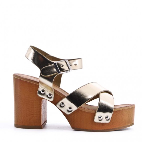 Sandal in mixed materials for women