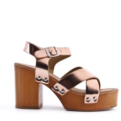 Sandal in mixed materials for women