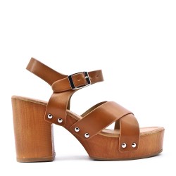 Sandal in mixed materials for women