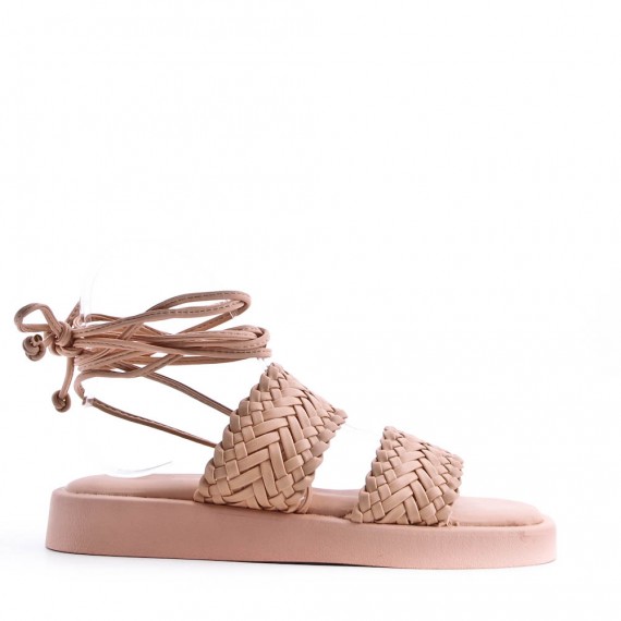 Flat sandals in a material mix for women