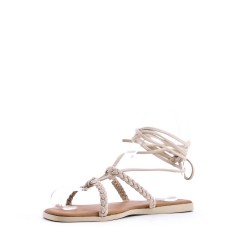 Flat sandals in a material mix for women