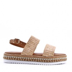 Flat sandals in a material mix for women