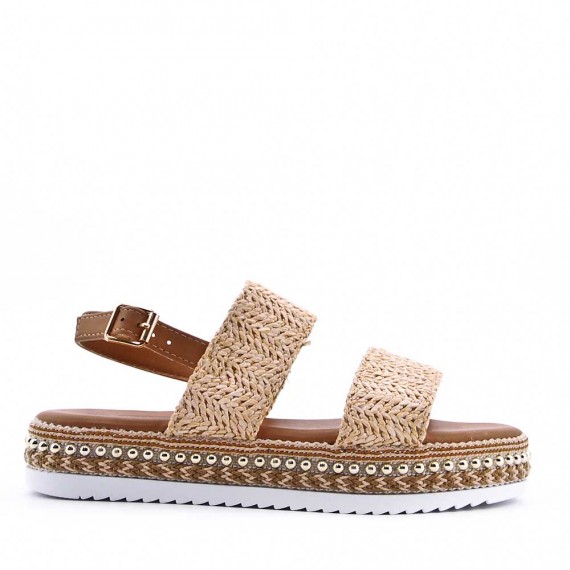 Flat sandals in a material mix for women