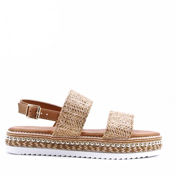 Flat sandals in a material mix for women