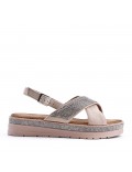 Flat sandals in a material mix for women