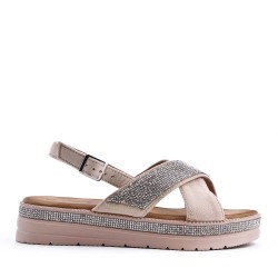 Flat sandals in a material mix for women