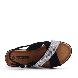 Flat sandals in a material mix for women