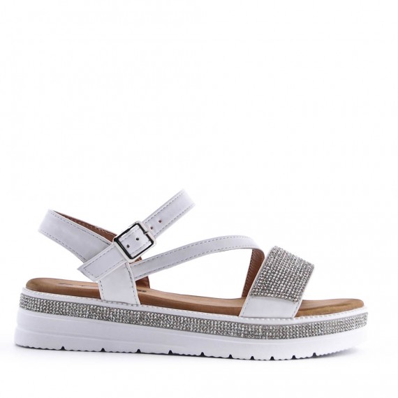 Flat sandals in a material mix for women