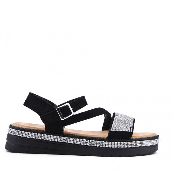 Flat sandals in a material mix for women